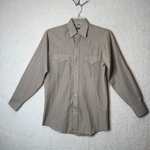 Vintage Retro Ely Cattleman Mens Cowboy Style Tan Snap Front Shirt S SMALL